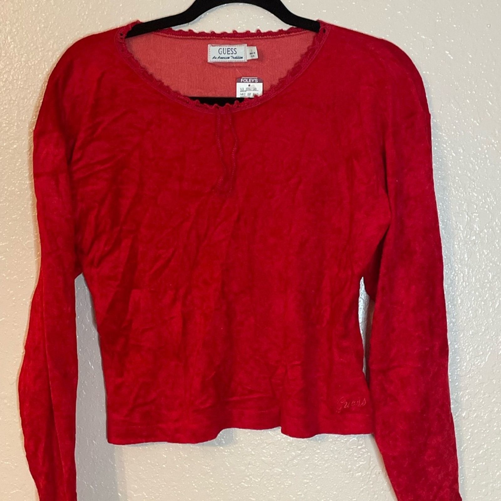 Guess Vintage Y2K Guess Red Velvet Feel Long Sleeve ShirtLarge NWT Size L / US 10 / IT 46 - 1 Thumbnail