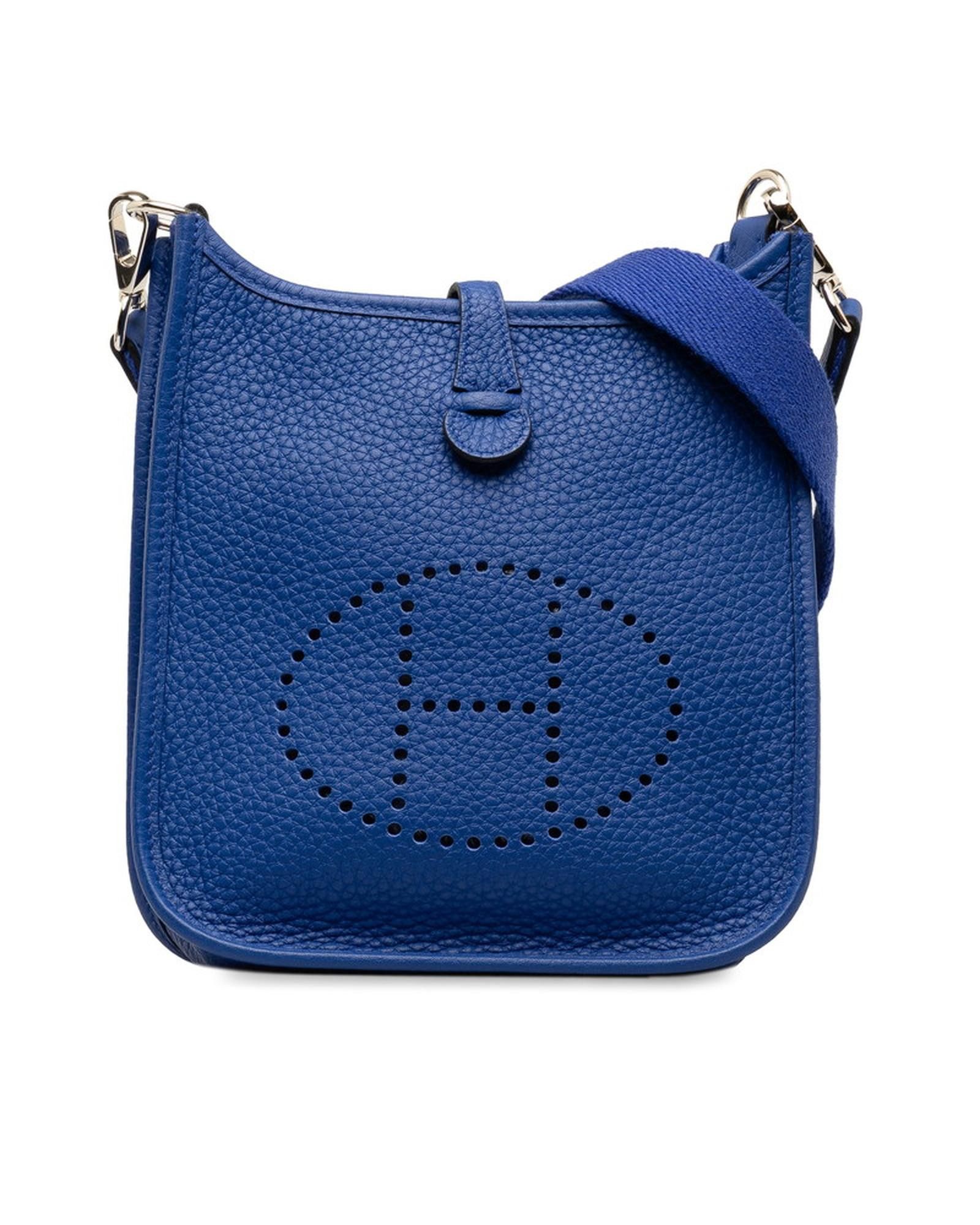 image of Blue Clemence Leather Crossbody Bag By Hermes, Women's