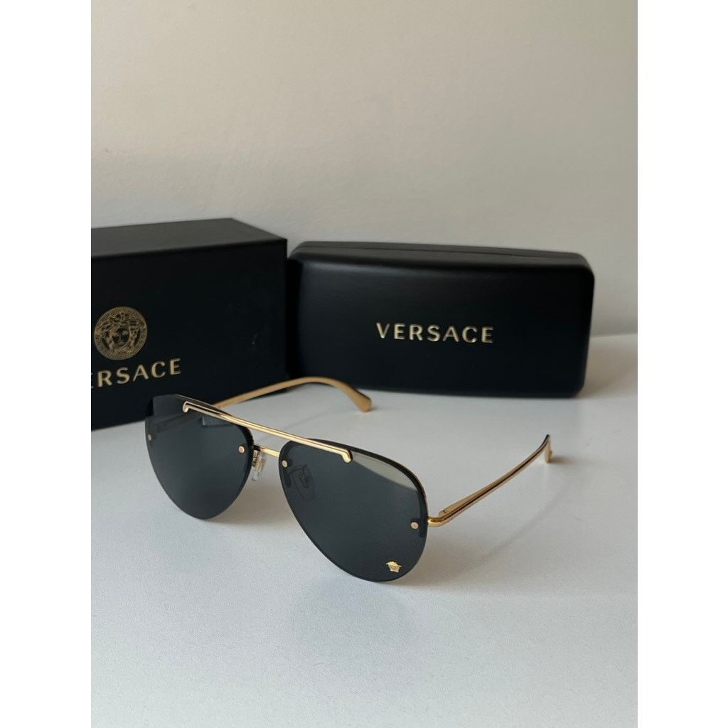 Versace NEW Versace VE2231 Black Medusa Rimless Aviator Sunglasses Size ONE SIZE - 4 Thumbnail