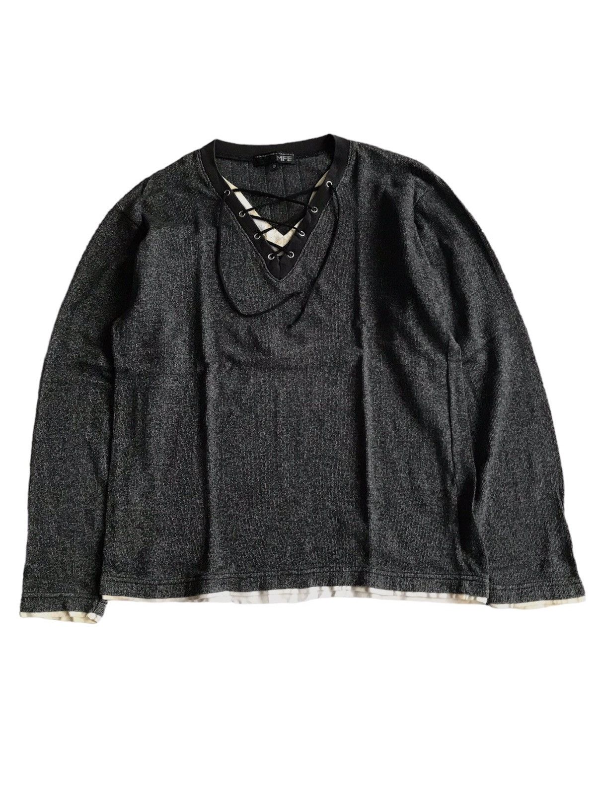 image of If Six Was Nine x Le Grande Bleu L G B Y2K Mfe Laces Up Double Layer Longsleeve in Grey (Size Small