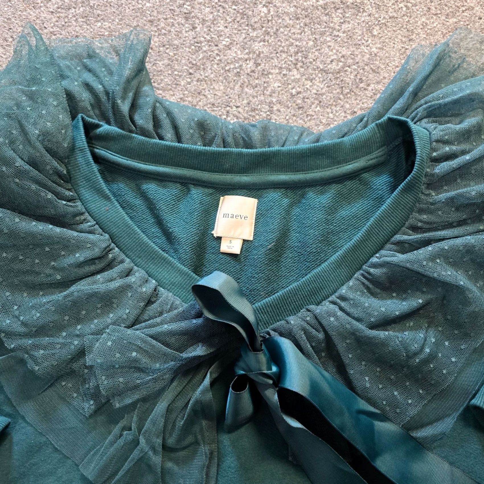 Vintage Maeve Top Womens Medium Green Ruffle Neck Elbow Sleeve Casual Blouse Size M / US 6-8 / IT 42-44 - 2 Thumbnail