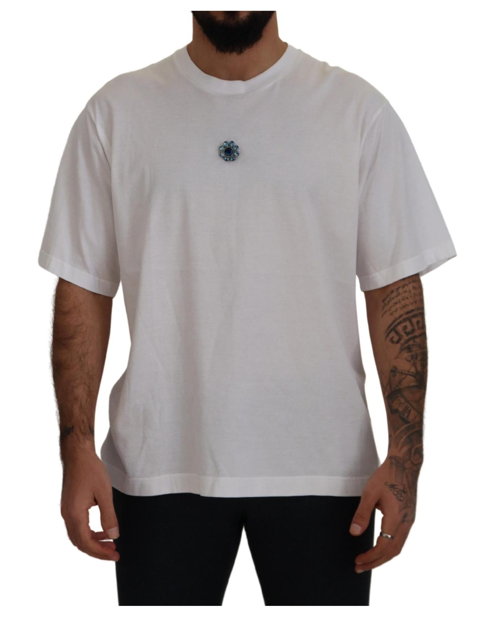 image of Dolce Gabbana Cotton Crystal T-Shirt in White, Men's (Size XL)