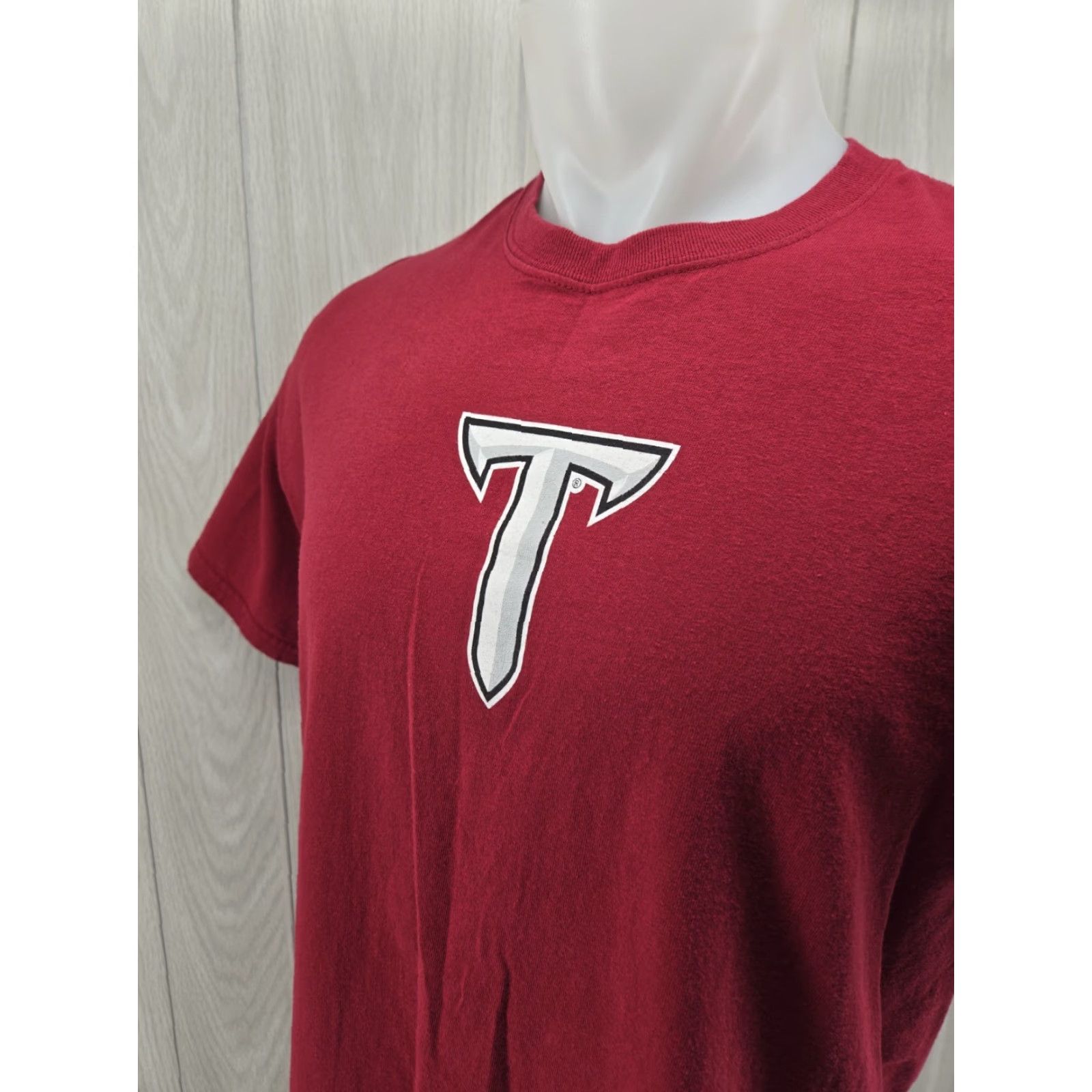 Gildan Troy University Trojans Red T Shirt Size Large Mens Simple Script Tee Short Sleeve Cotton Size US L / EU 52-54 / 3 - 6 Thumbnail