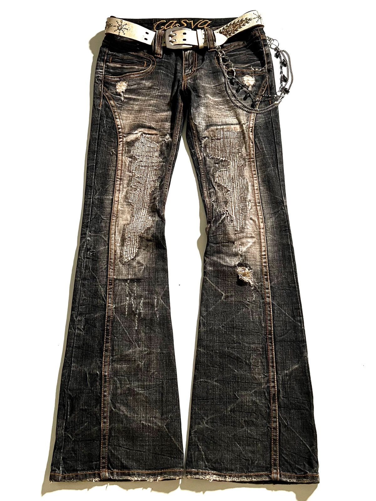 Japanese Brand Casva Distressed Flare Jeans Black Wash Y2K Japanese Brand Size US 32 / EU 48 - 5 Thumbnail