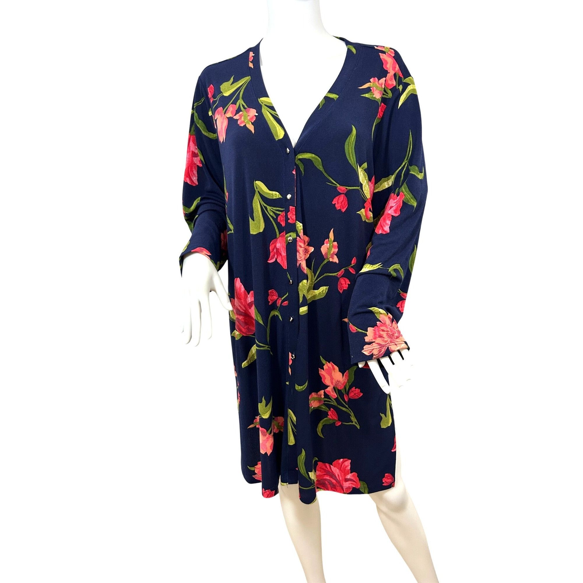 Other Susan Graver QVC Mini Dress 1XP Navy Floral V-Neck Button Do Size XL / US 12-14 / IT 48-50 - 1 Thumbnail