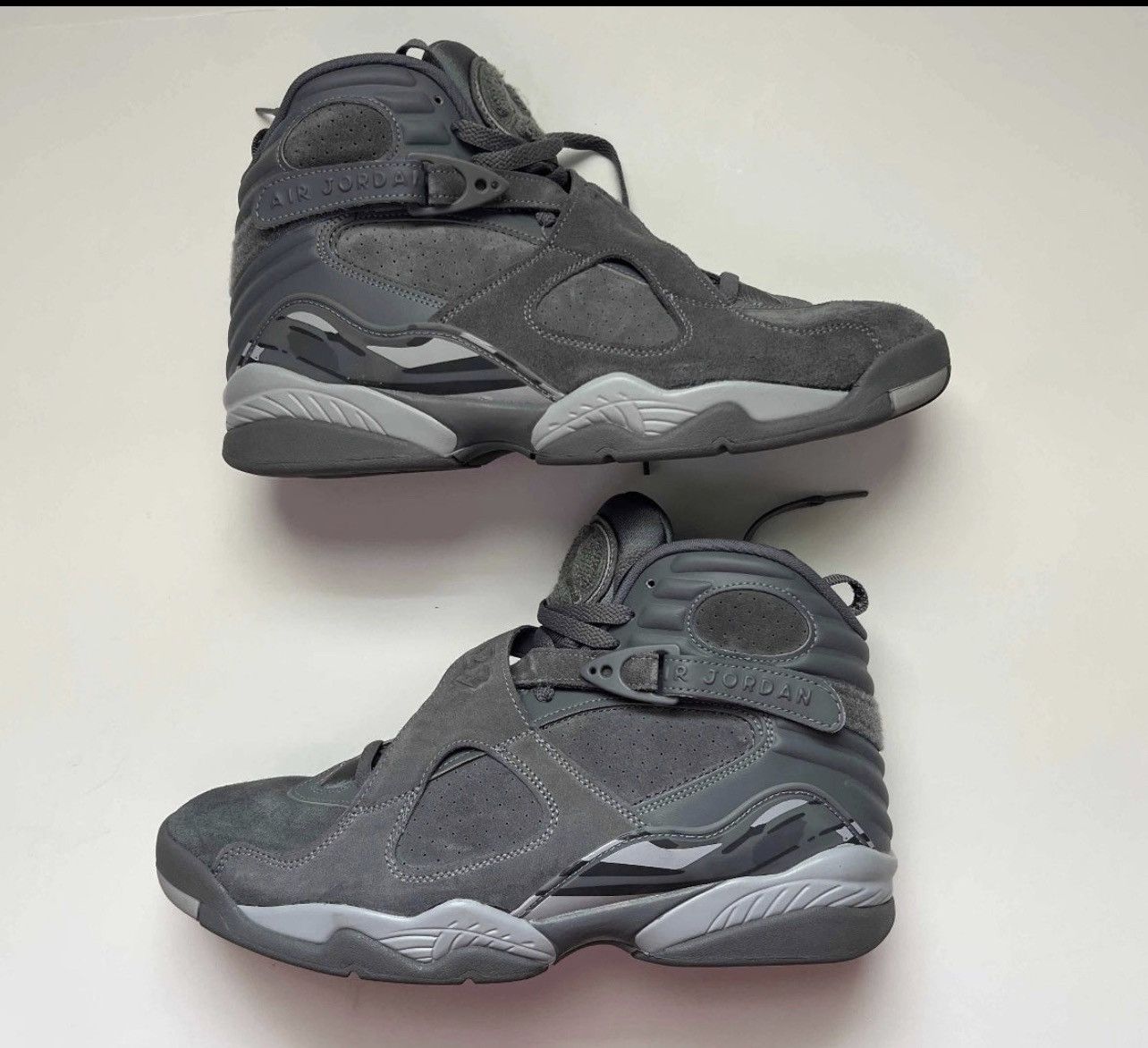 black and gray jordan 8
