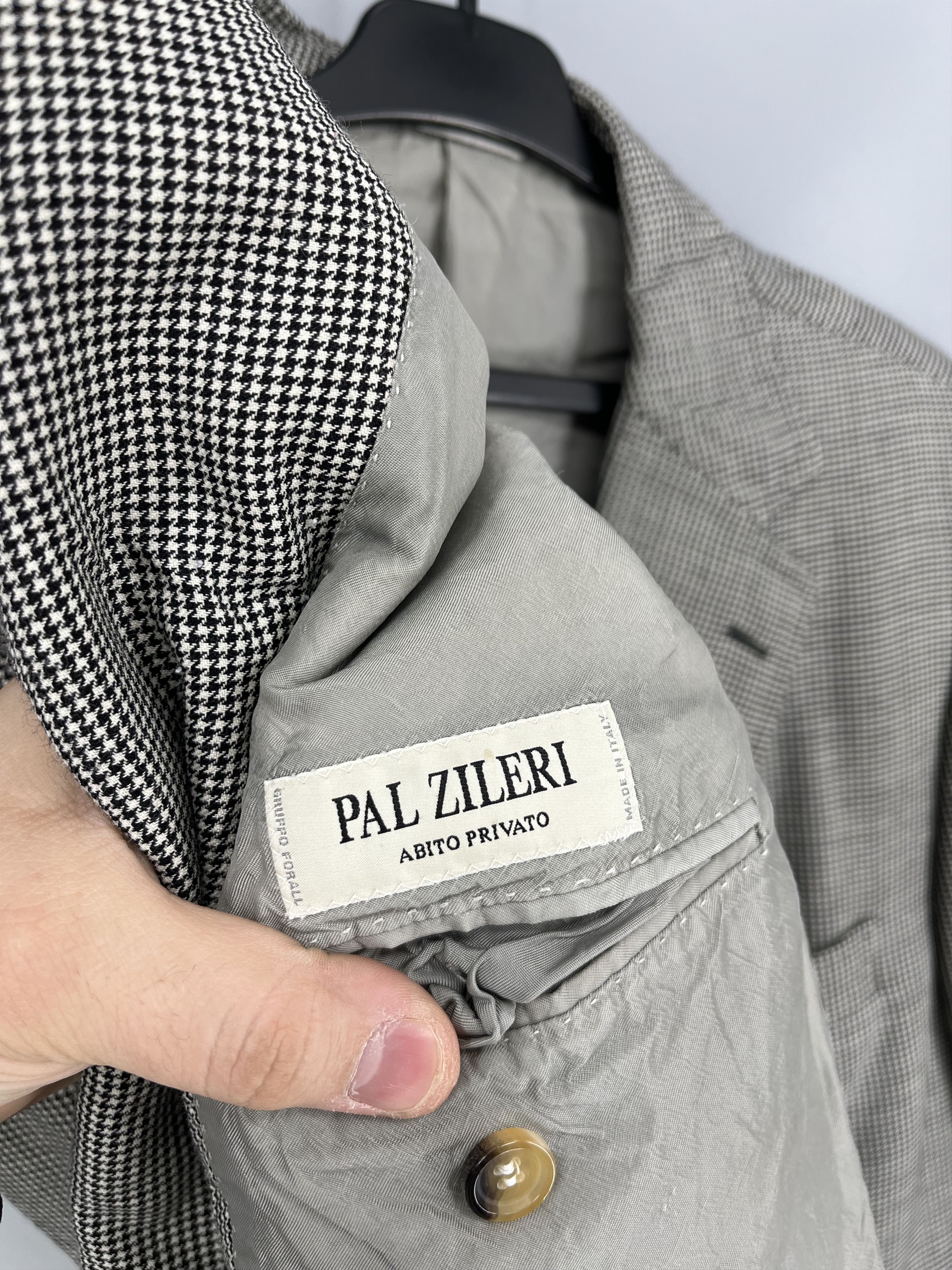 Pal Zileri PAL ZILERI Blazer Jacket Grey Houndstooth Wool 3 Button Size 52R - 12 Thumbnail