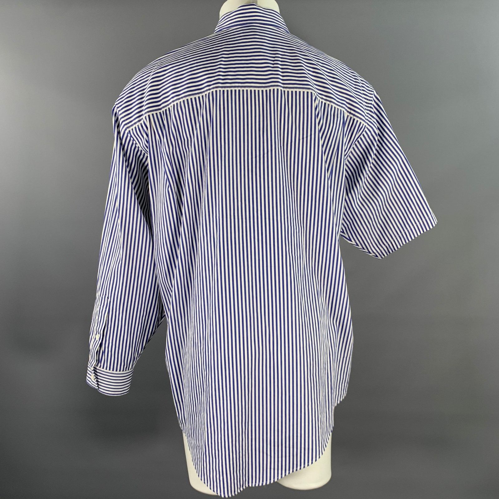 Balenciaga XXS Blue White Stripe Button Down Asymmetrical Shirt Size US XXS / EU 40 - 4 Thumbnail