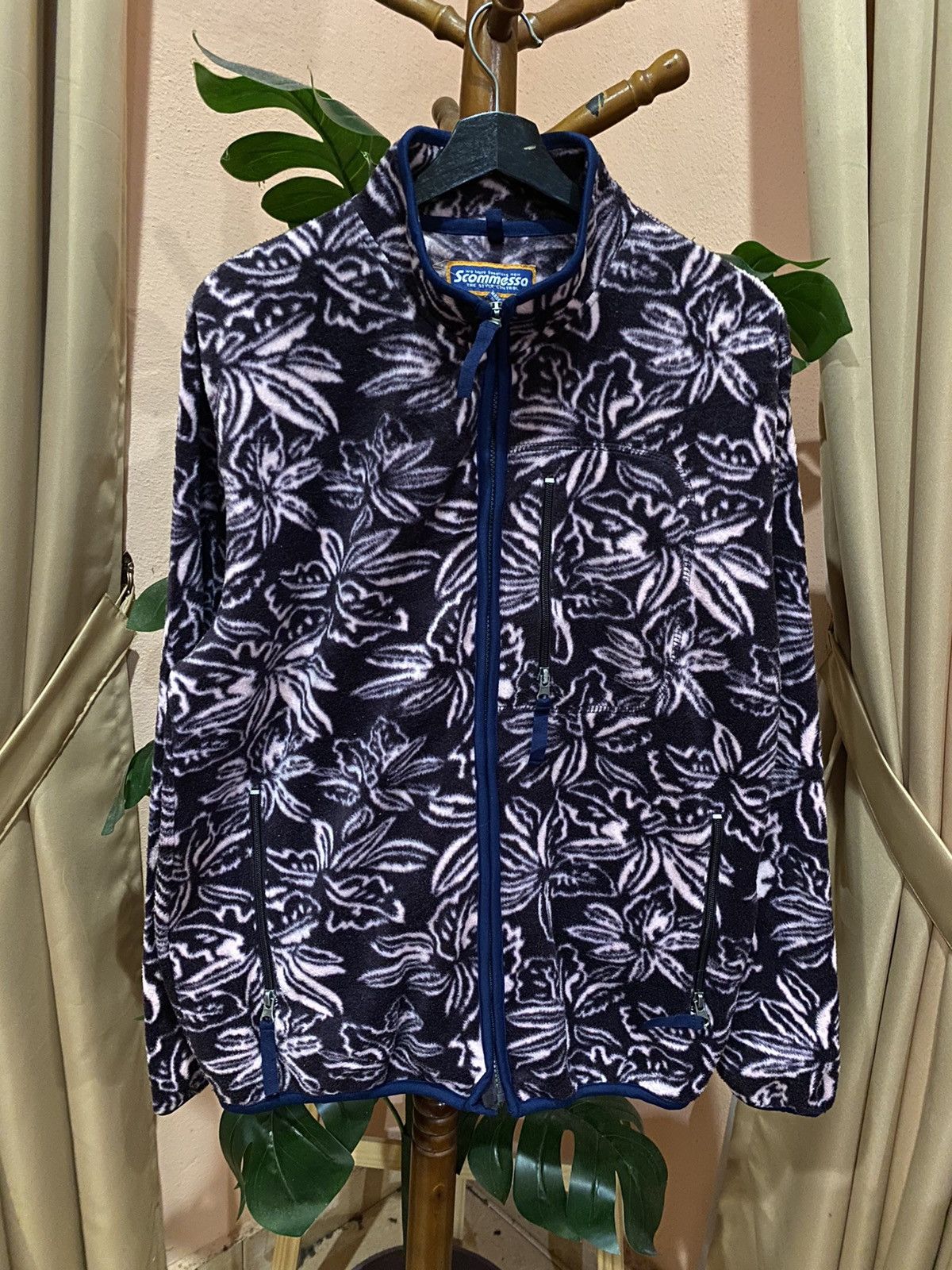 Vintage Scommessa Vintage Fleece Jacket Black & White Floral Pattern Size US L / EU 52-54 / 3 - 1 Thumbnail
