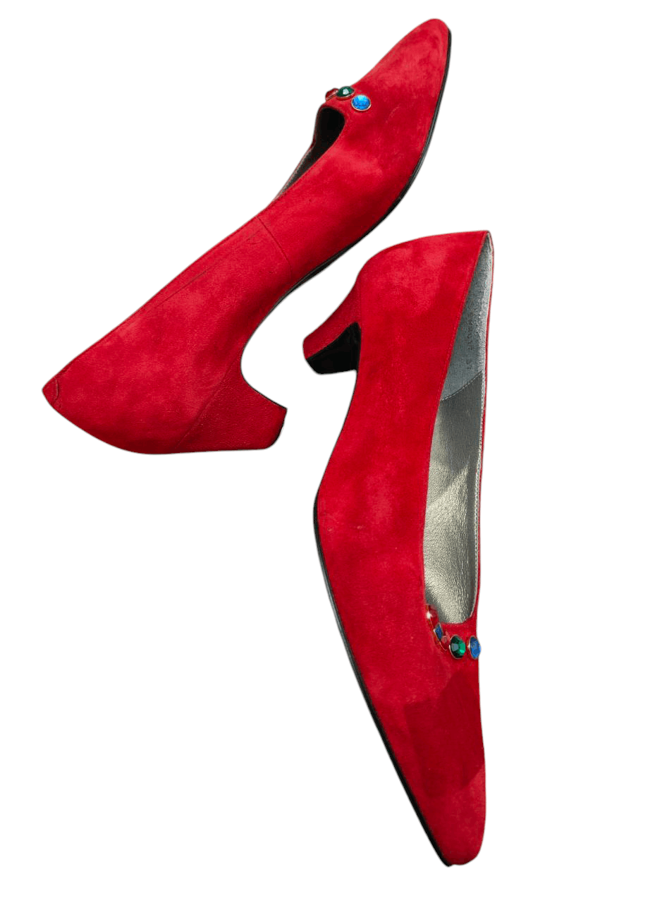 Yves Saint Laurent YSL Red Suede Leather Heels Size US 7 / IT 37 - 5 Thumbnail