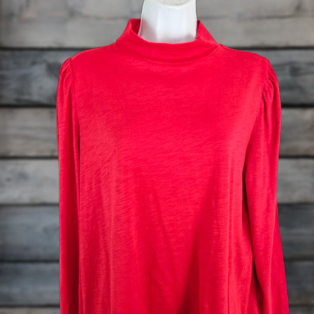 Loft Ann Taylor LOFT Womens Mock Neck Top XL Solid Red Cotton Long Sleeve Size XL / US 12-14 / IT 48-50 - 1 Thumbnail