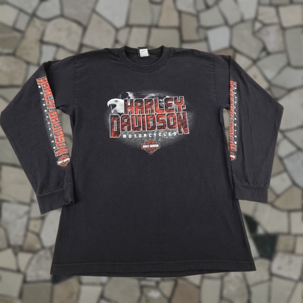 VINTAGE Harley-Davidson Shirt Mens Large Black Motorcycles Eagle Livermore Y2K