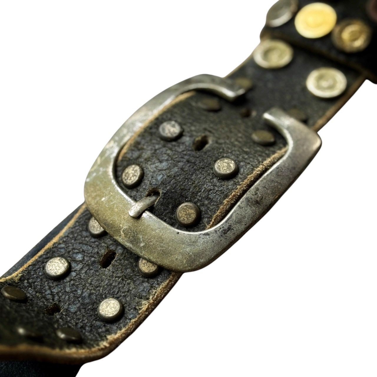 Genuine Leather × Vintage Vintage Leather Cracking Belt with Unique Studded Size 30 - 5 Thumbnail