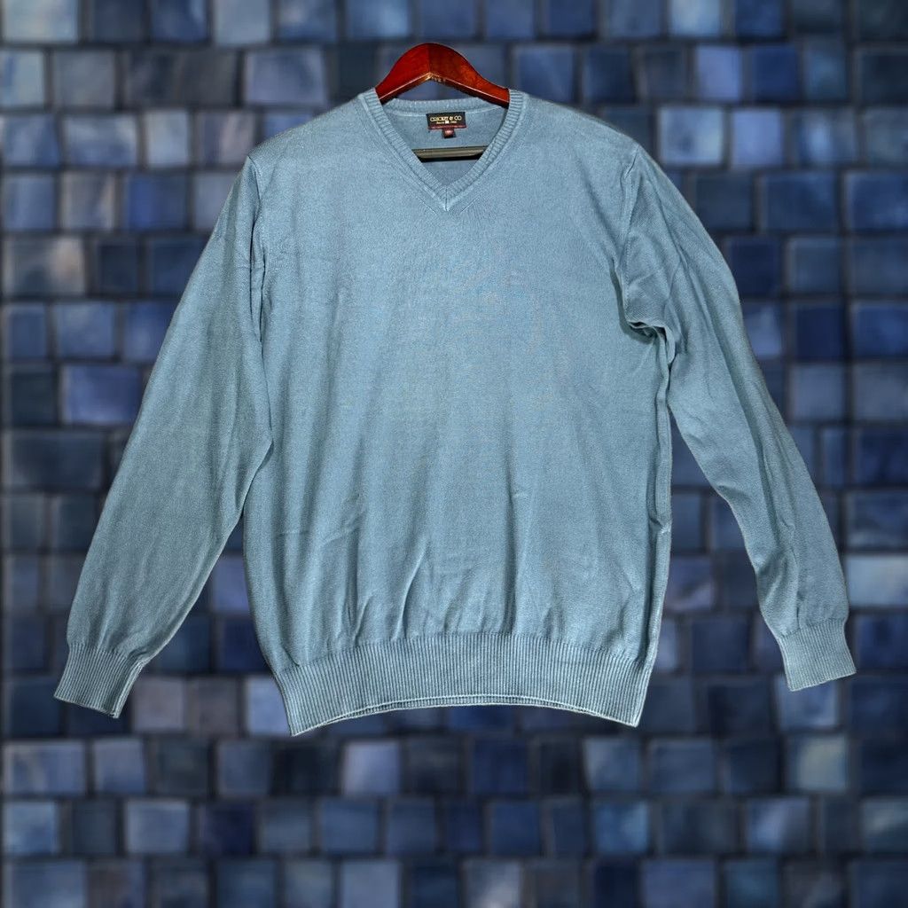 CO Cricket & Co Sweater Mens Medium Blue Cotton Pullover Rib Hem Cuffs Italy Size US M / EU 48-50 / 2 - 1 Thumbnail