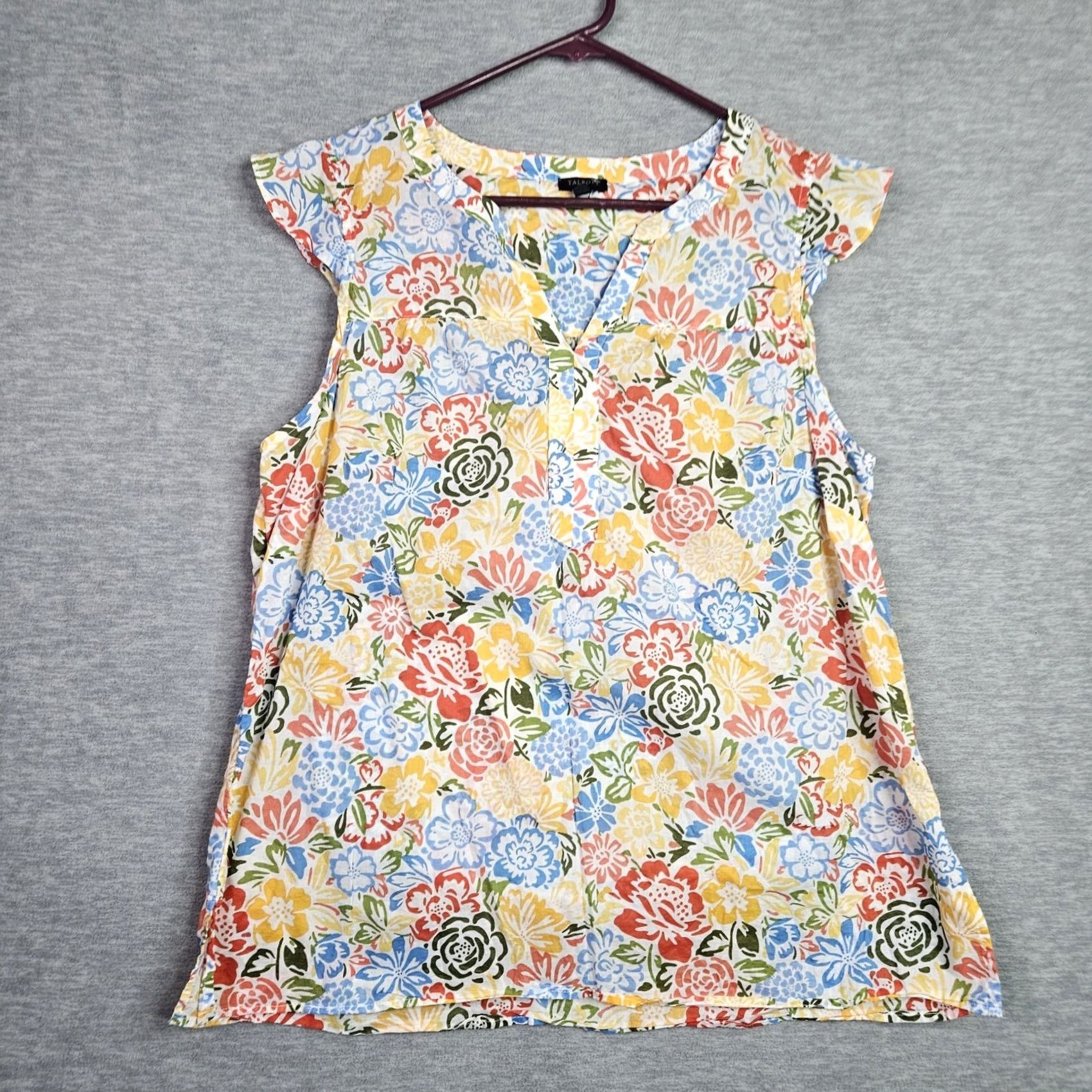Talbots Talbots Blouse 1X Women's Blossom Garden V-neck Sleeveless Shirt Multicolor Floral Cotton Blend Casual Short Sleeve All Seasons Women Size XL / US 12-14 / IT 48-50 - 2 Thumbnail