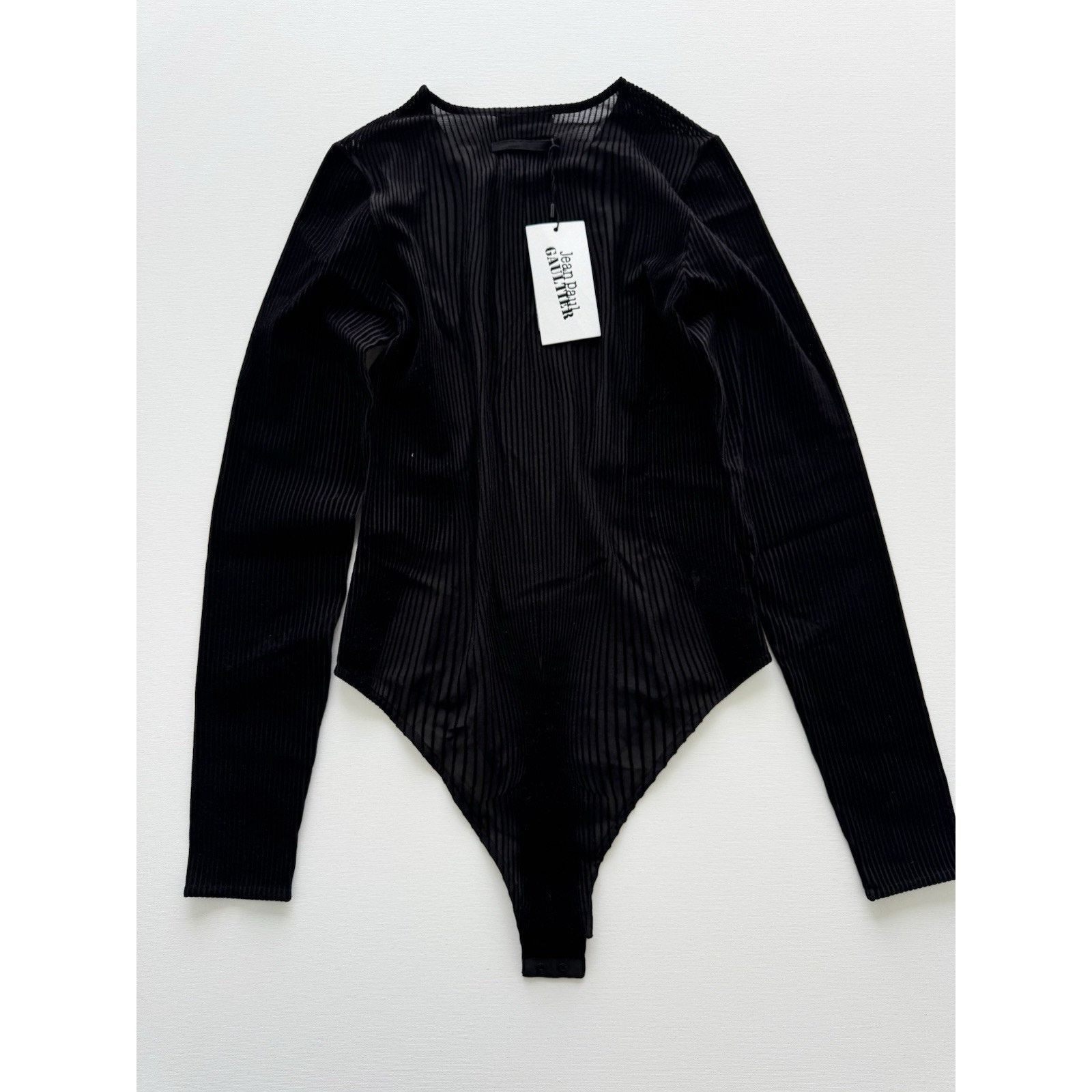 Jean Paul Gaultier JEAN PAUL GAULTIER Mesh Flocked Morphing Pinstripe Bodysuit Size L / US 10 / IT 46 - 4 Thumbnail