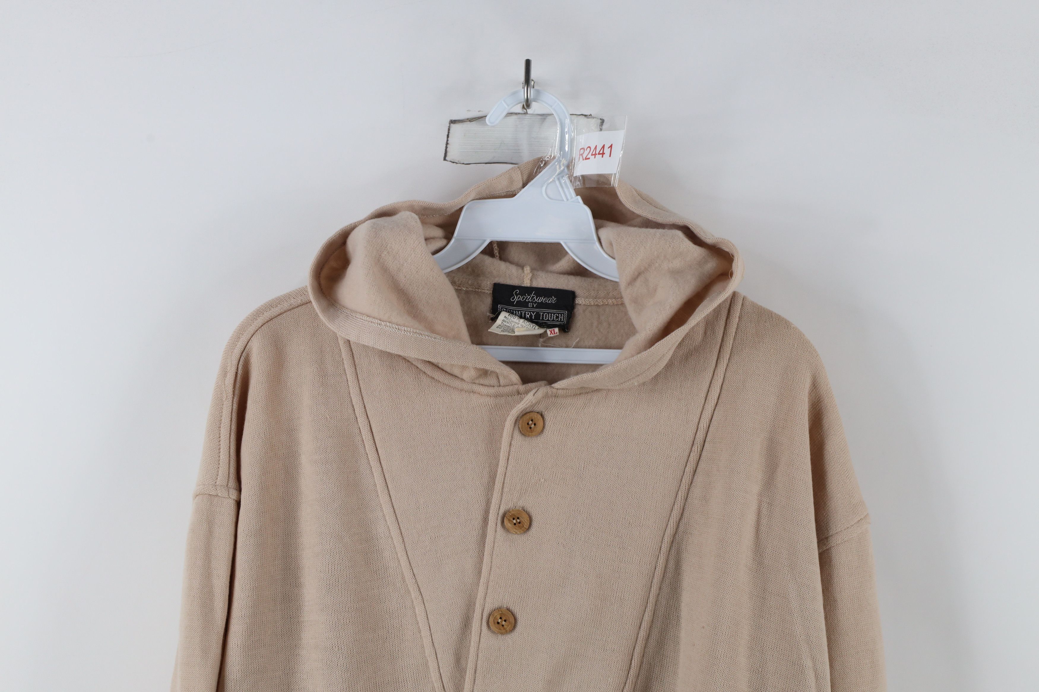 Vintage Vintage 70s Streetwear Henley Pullover Hoodie Sweater Beige Size US XL / EU 56 / 4 - 2 Thumbnail