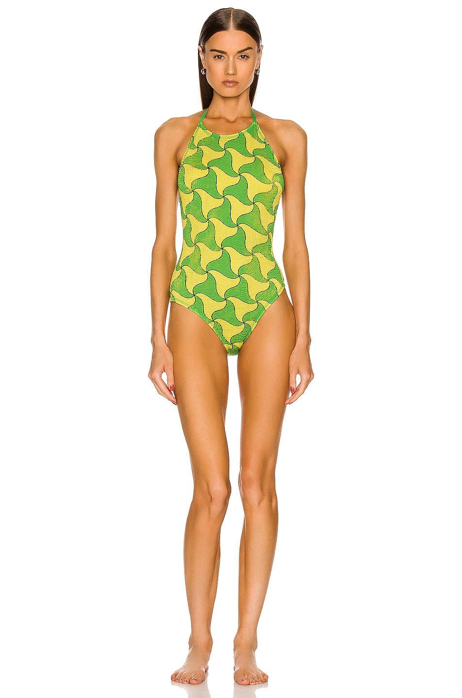 Bottega Veneta BOTTEGA VENETA green yellow one piece crinkle swimsuit M q Size 28" / US 6 / IT 42 - 5 Thumbnail