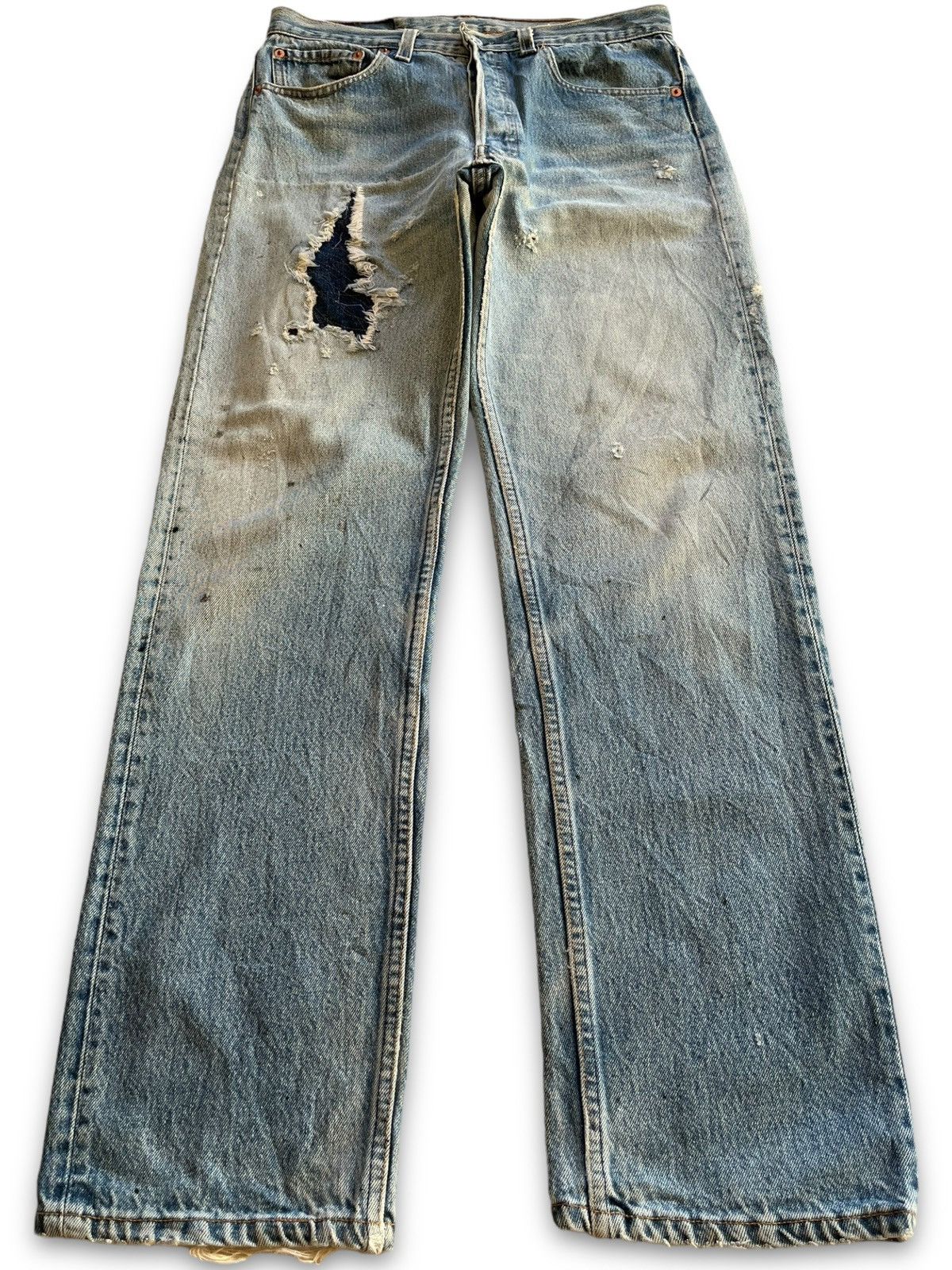 image of Vintage 90's Levis 501Xx Blue Wash Distressed Loose Jeans, Men's (Size 31)