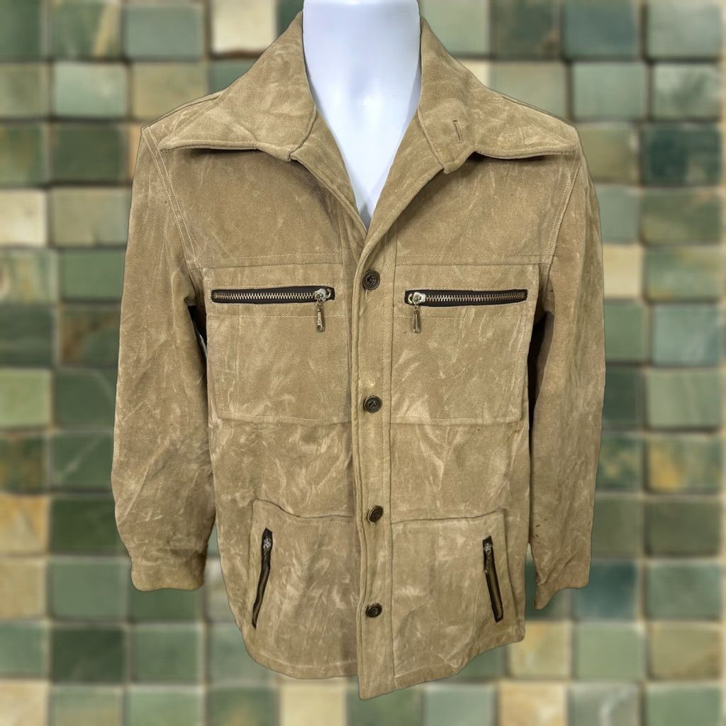 Velvet VINTAGE Field & Stream Coat Overcoat Men S Beige Velvet Faux Leather Suede Button 80s 90s Bohemian Outdoor Hunting All Seasons Shoulder Pads Mens S Size US S / EU 44-46 / 1 - 1 Thumbnail
