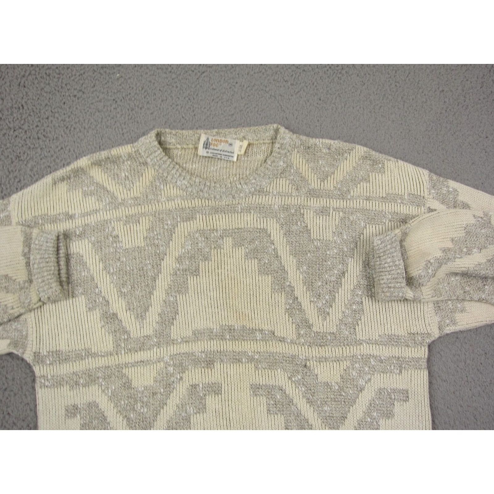 London Fog VINTAGE London Fog Sweater Mens Medium Creme Knit Diamond Classic Outdoor 80s Size US M / EU 48-50 / 2 - 2 Thumbnail