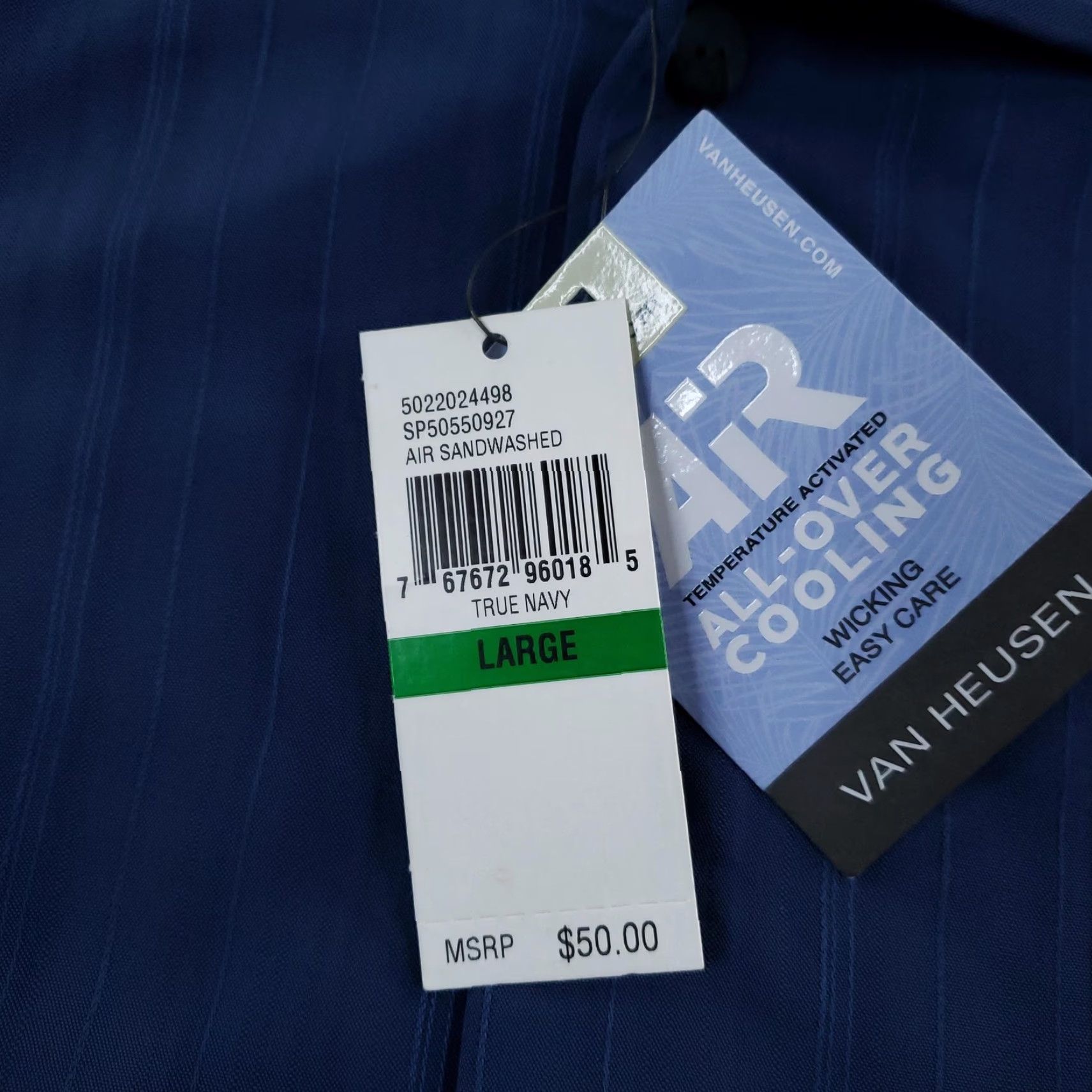 Van Heusen Van Heusen Shirt Mens Large Navy Air Sandwashed Classic Fit Short Sleeve Cooling Size US L / EU 52-54 / 3 - 7 Thumbnail