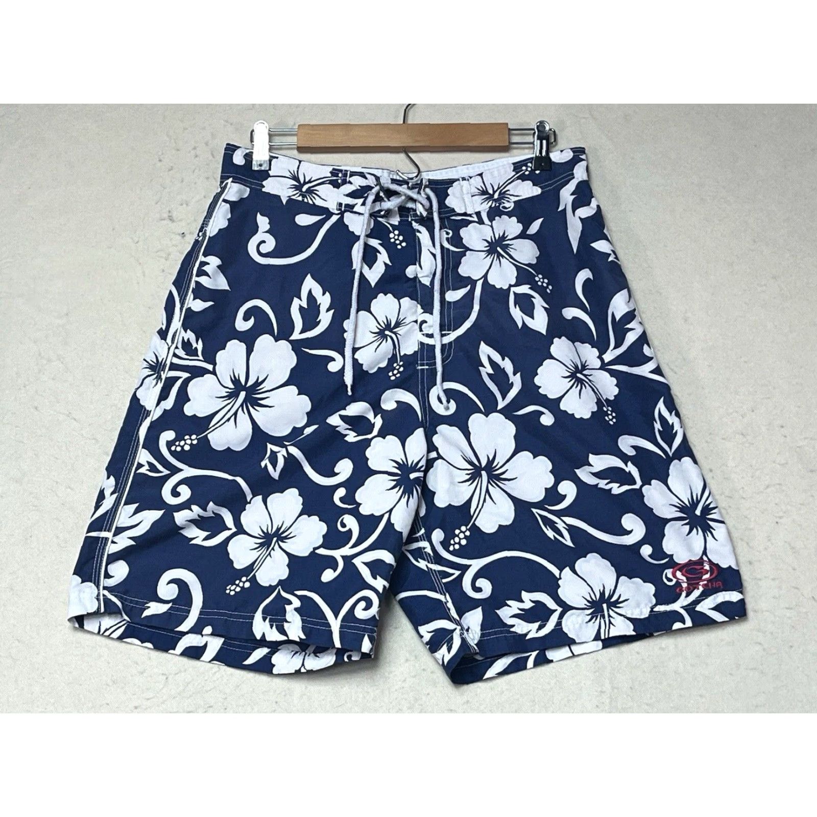 Gotcha Gotcha Board Shorts Men 32 Navy White 100% Polyester Tropical Floral Drawstring Pockets Beach Surfing Size US 32 / EU 48 - 2 Thumbnail