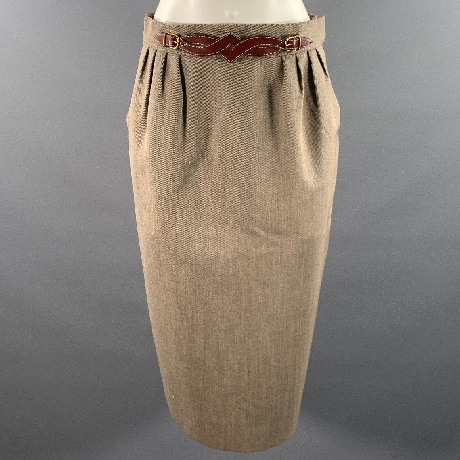 Hermes HERMES Size 10 Tan Wool Twill Pencil Knee-Length Skirt Size 30" / US 8 / IT 44 - 1 Thumbnail