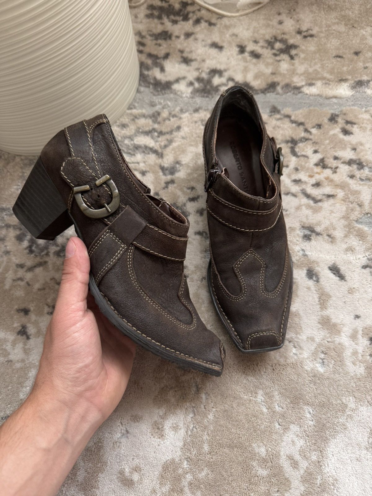 Roberto Cavalli Vintage Roberto Santi Western Leather Buckle Ankle Boots Size US 6.5 / IT 36.5 - 1 Thumbnail