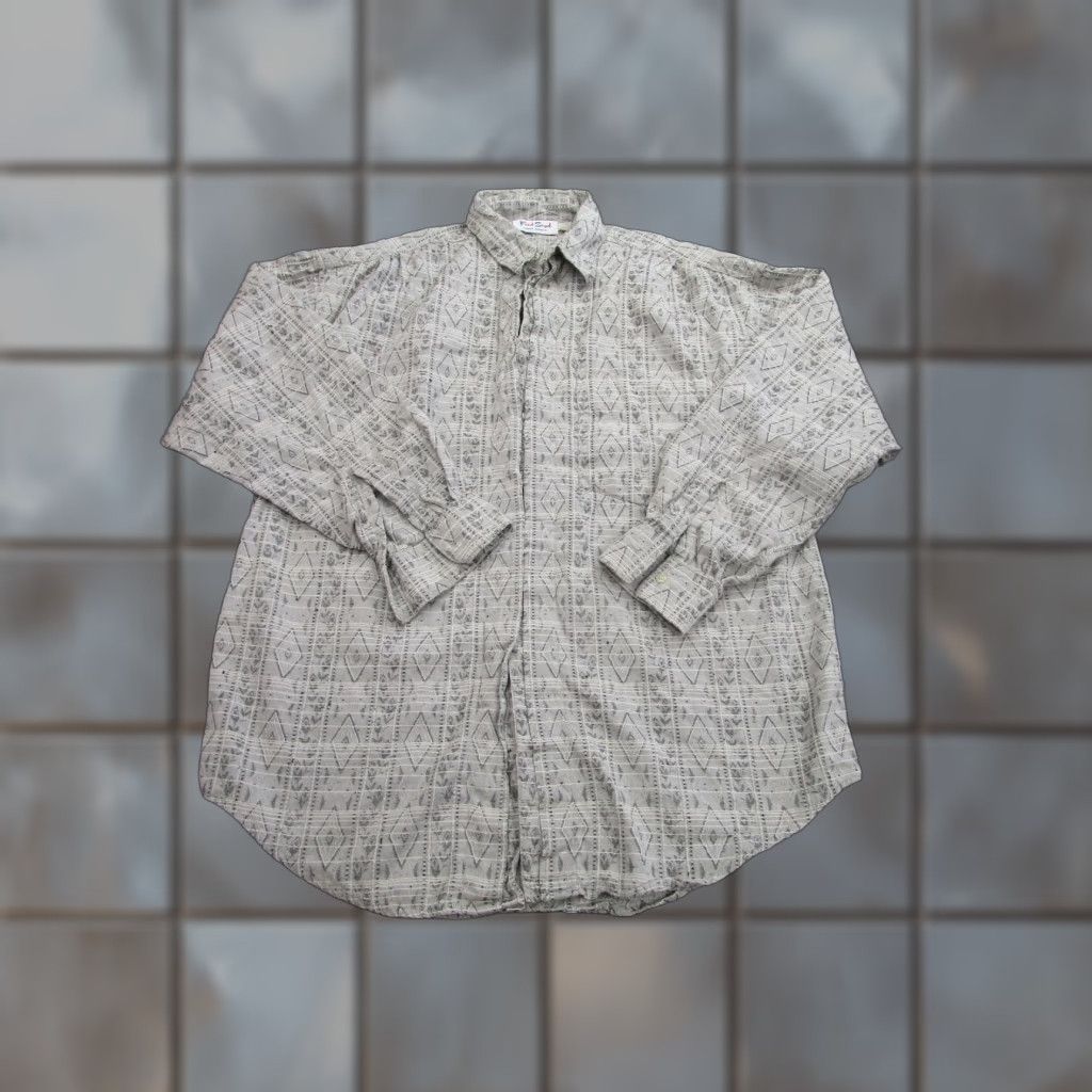 Fred Segal VINTAGE Fred Segal Shirt Mens Medium Gray Geometric Button-Up Long Sleeve Casual 90s Size US M / EU 48-50 / 2 - 1 Thumbnail