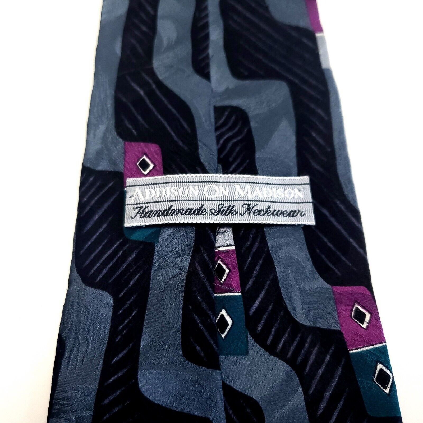 Designer Addison On Madison Silk Tie Abstract Black Blue Print Size ONE SIZE - 4 Thumbnail