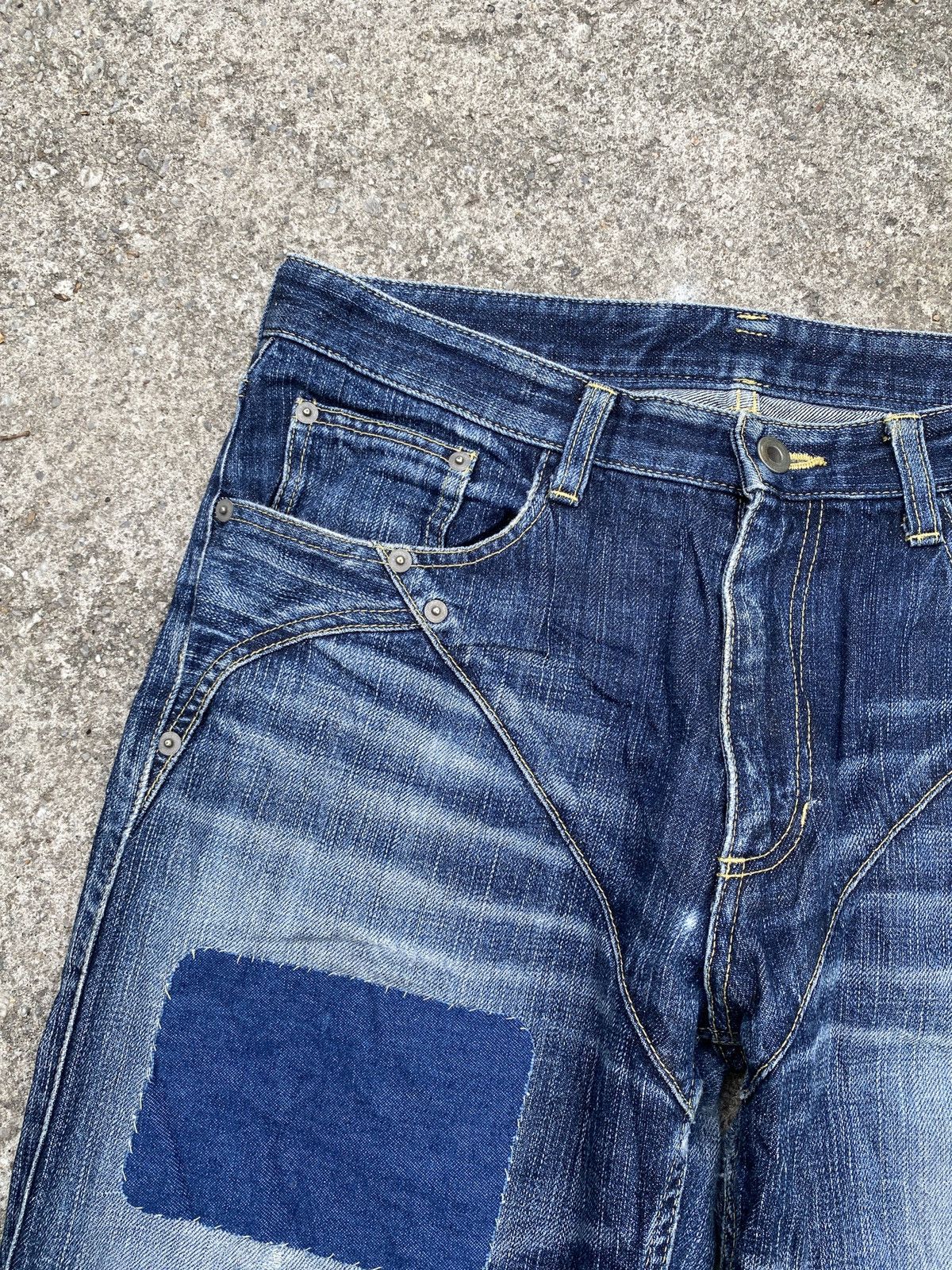Issey Miyake × Japanese Brand Issey Miyake Blue Faded Patchwork Distressed Denim Size US 30 / EU 46 - 8 Thumbnail