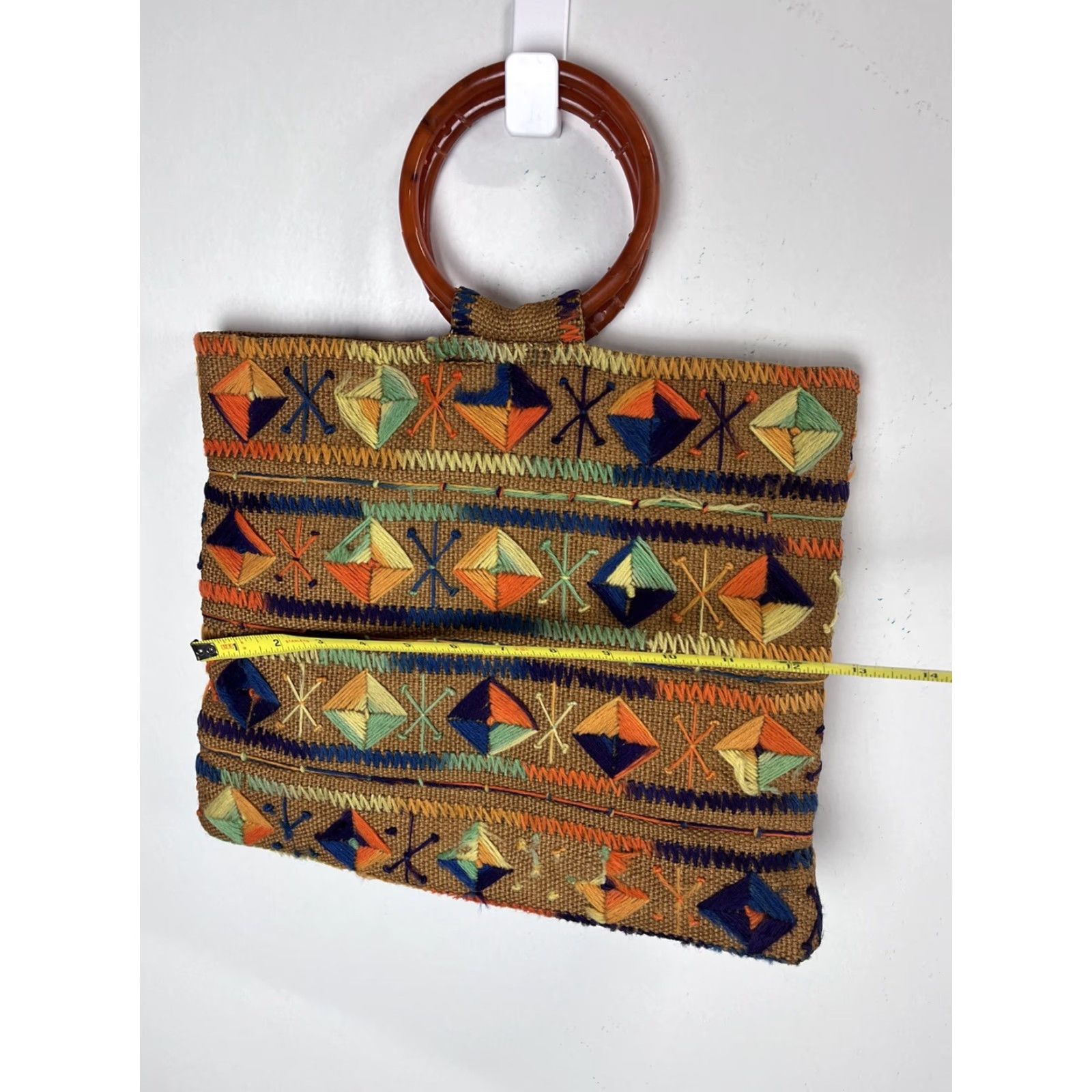 Vintage Vintage 70’s Boho Hippie Purse Bag Embroidered Bakelite Style Handles GUC Size ONE SIZE - 4 Thumbnail