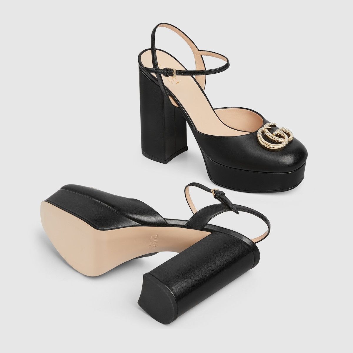 Gucci oc11z1025 Platform Pumps With Crystal Double G in Black Size US 9.5 / IT 39.5 - 3 Thumbnail