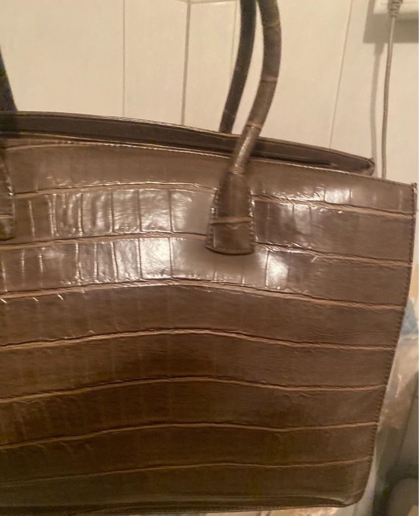 Other Vintage CHEVANI Genuine Leather Tote Bag Brown Croc-Embossed Size ONE SIZE - 7 Thumbnail