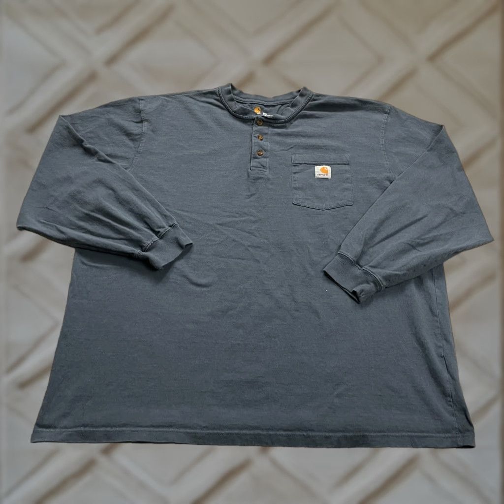Carhartt VINTAGE Carhartt K128 Regular T-Shirt Mens 2XL Blue Crew Neck Pocket Tee Long Sleeve Casual Size US XXL / EU 58 / 5 - 1 Thumbnail