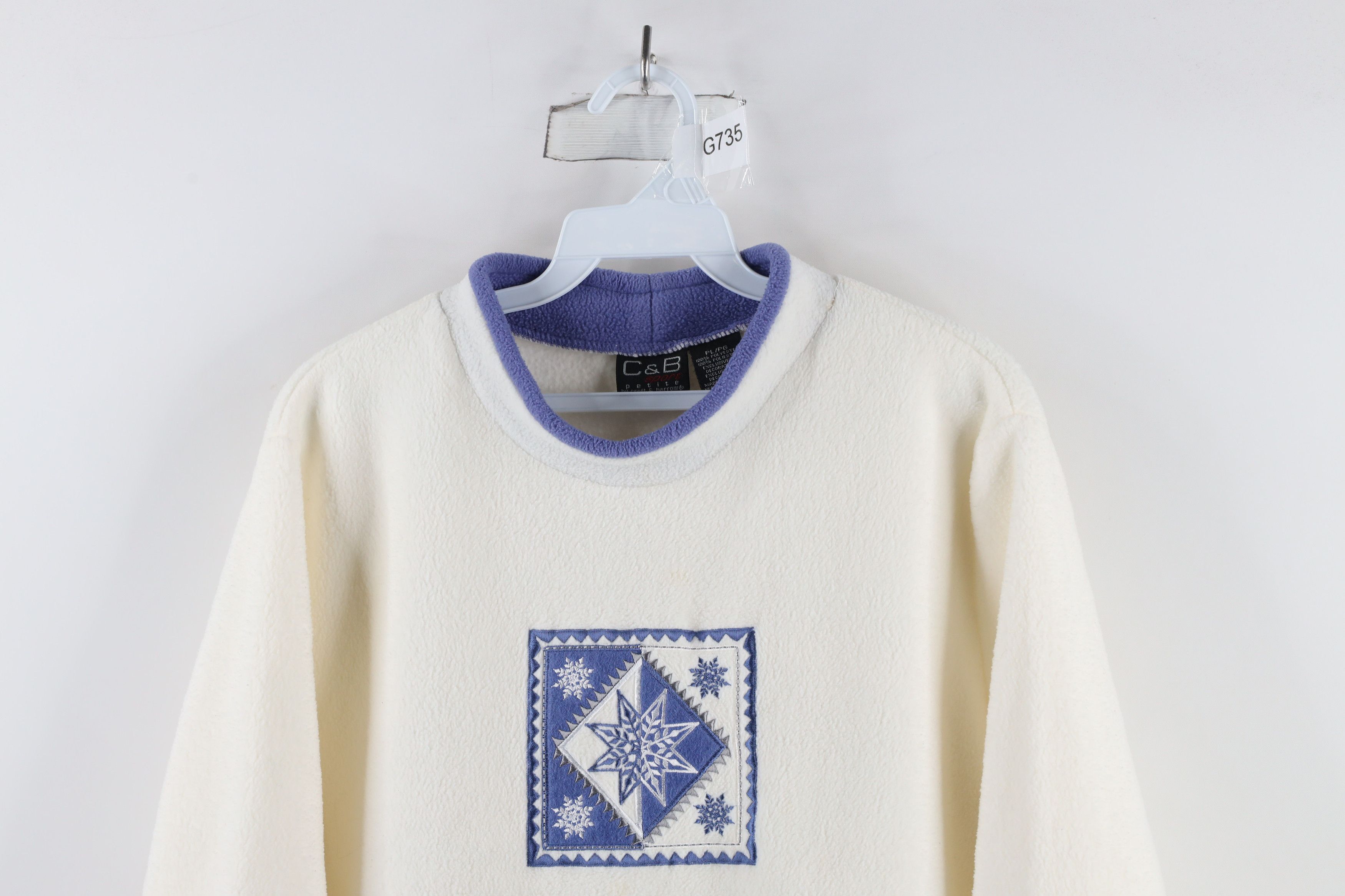 Vintage Vintage 90s Streetwear Snowflake Fleece Sweater White Size L / US 10 / IT 46 - 2 Thumbnail