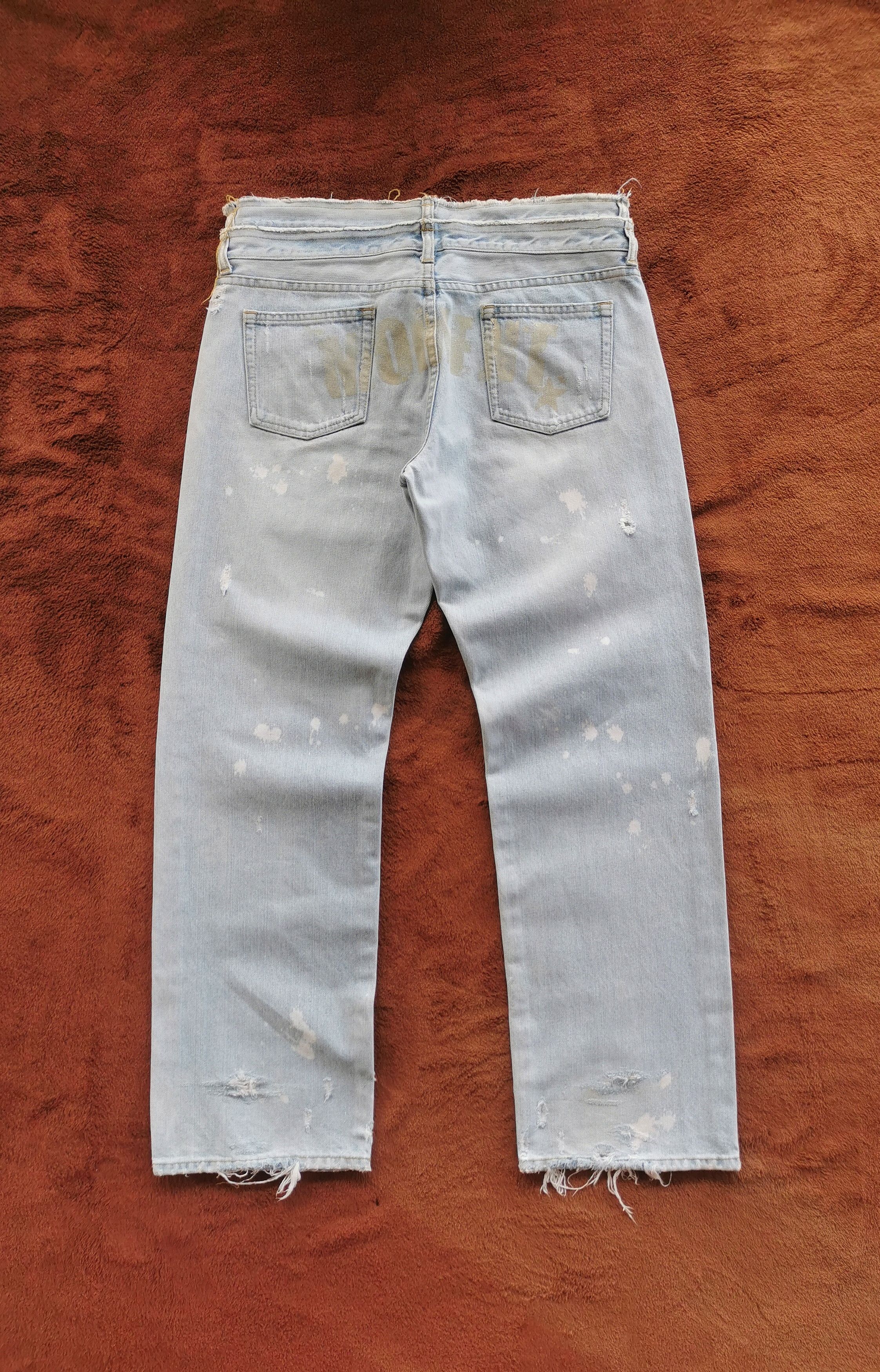 If Six Was Nine Double Waist Distressed Denim Jeans Size US 33 - 12 Thumbnail
