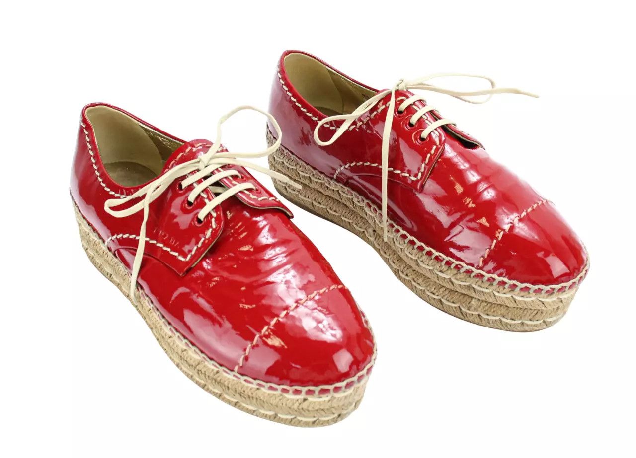 Prada PRADA Women's EU 36.5 Red Patent Leather Lace Up Espadrille Size US 6.5 / IT 36.5 - 4 Thumbnail