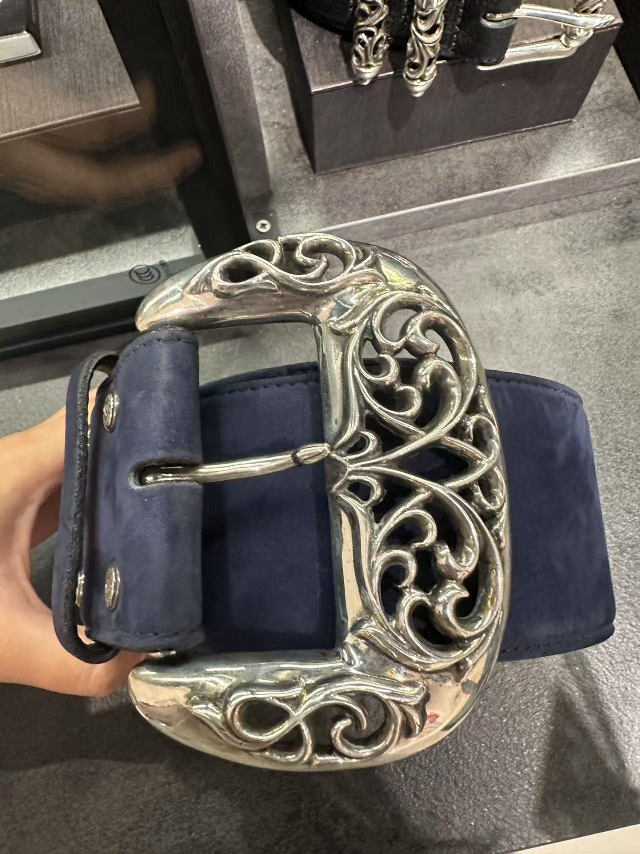 Chrome Hearts Chrome Hearts Silver Vine Navy Nubuck Classic Belt Size ONE SIZE - 5 Thumbnail