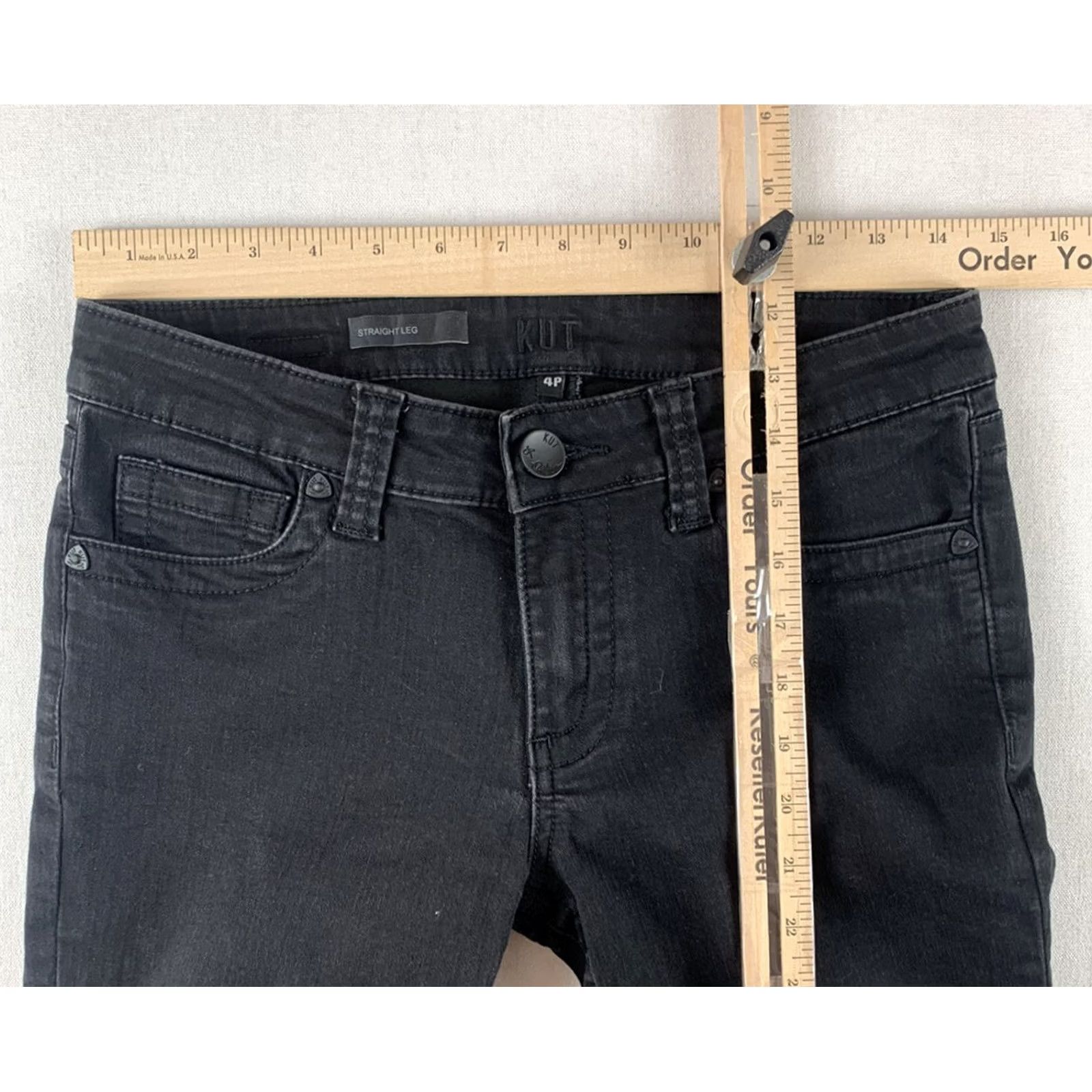 Vintage KUT from the Kloth Jeans Womens 4P Straight Leg Black Skinny Jeans Flat Lay 28X25 Pants Womens Jeans Regular Skinny Size 27" / US 4 / IT 40 - 6 Thumbnail