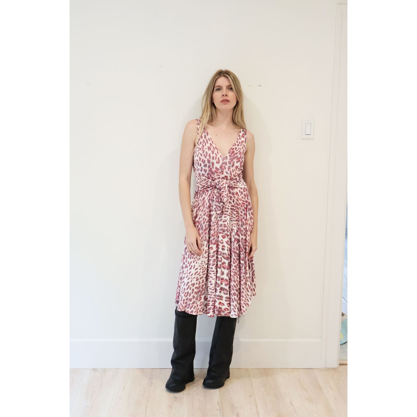 image of Vintage Roberto Cavalli Y2K Pink Leopard Jersey Dress, Women's (Size Medium)
