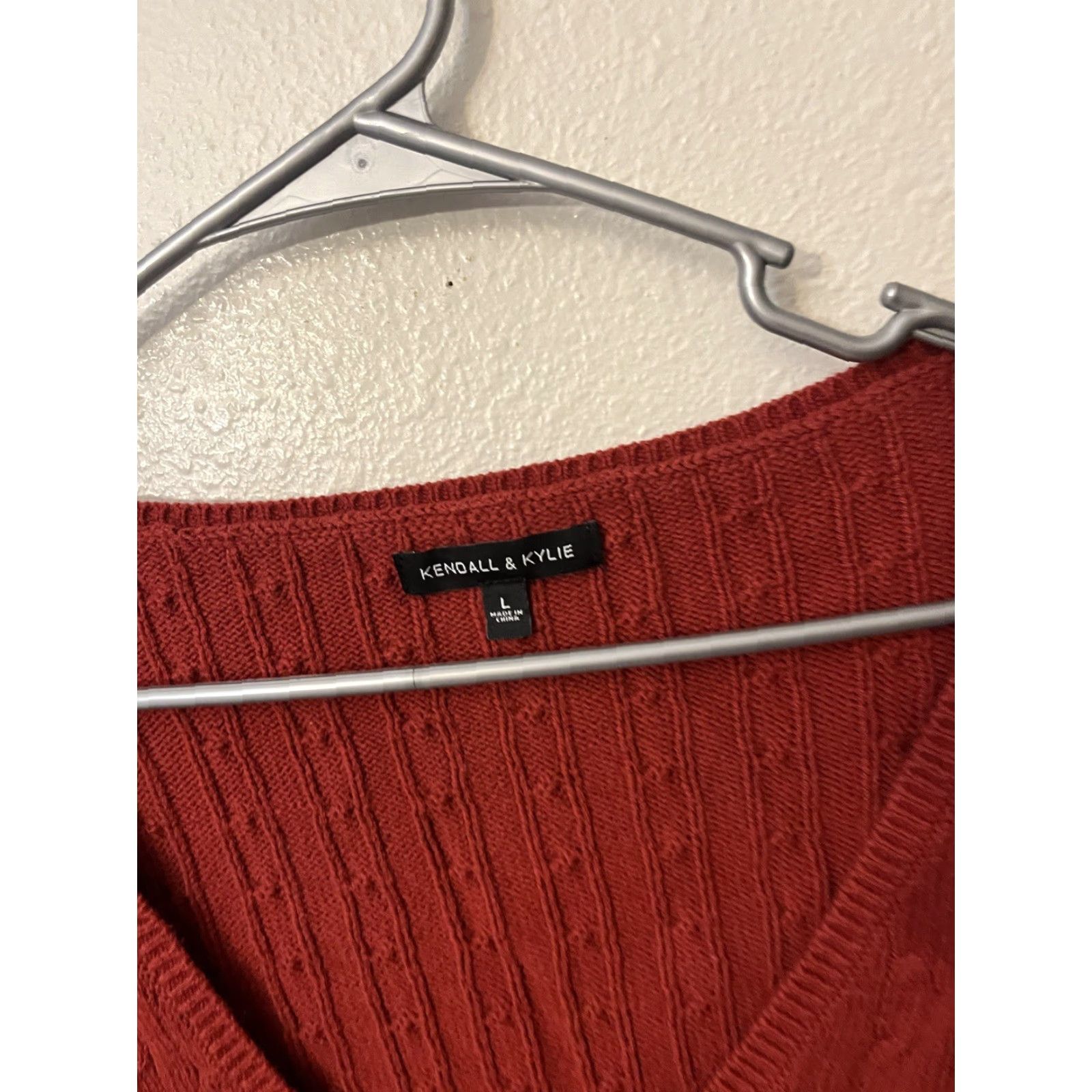 Vintage Kendall & Kylie Cable Knit V Neck Cropped Cardigan Sweater Brick Red Rust Large Size L / US 10 / IT 46 - 2 Thumbnail