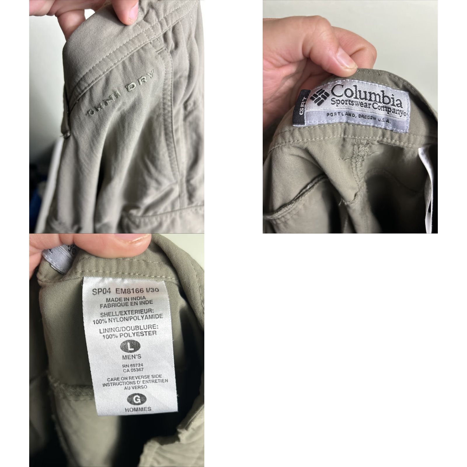 Olive Columbia GRT Convertible Cargo Pants Men's L Olive/Gray Nylon Quick Dry Pockets Ankle Zip Casual Travel Size US 33 - 10 Thumbnail