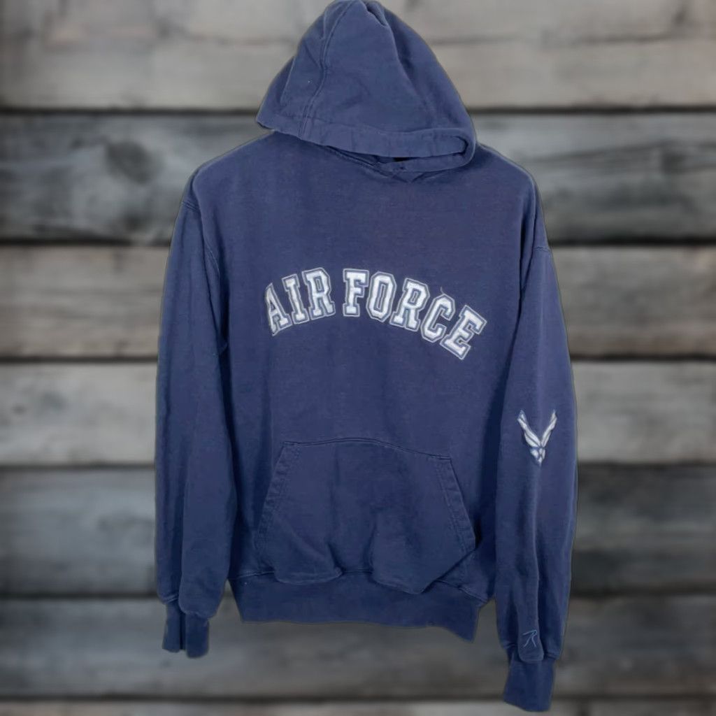 Vintage VINTAGE Air Force Hoodie Men L Blue Embroidered Sweatshirt - Heavyweight, Full Zip, 90s Retro, Cotton Blend, Fleece, Pockets, Hooded Size US L / EU 52-54 / 3 - 1 Thumbnail