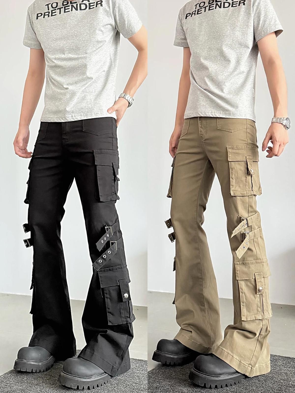 Other Black Flared Cargo Pants with Straps, Utility Style Size US 32 / EU 48 - 3 Thumbnail