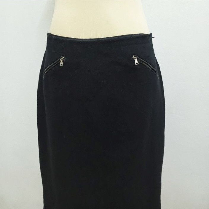 Prada Prada Straight Midi Wool Skirt with Leather Trim Black Size 32" / US 10 / IT 46 - 2 Thumbnail