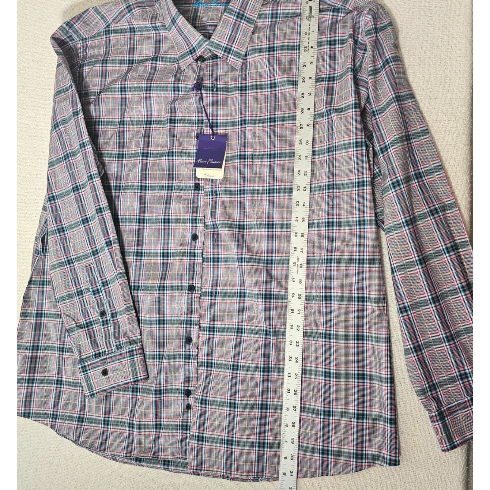 Vintage NWT Alan Flusser Shirt Button Down Long Sleeve Plaid Purple Cotton XL Flip Cuff Mens Size US XL / EU 56 / 4 - 4 Thumbnail