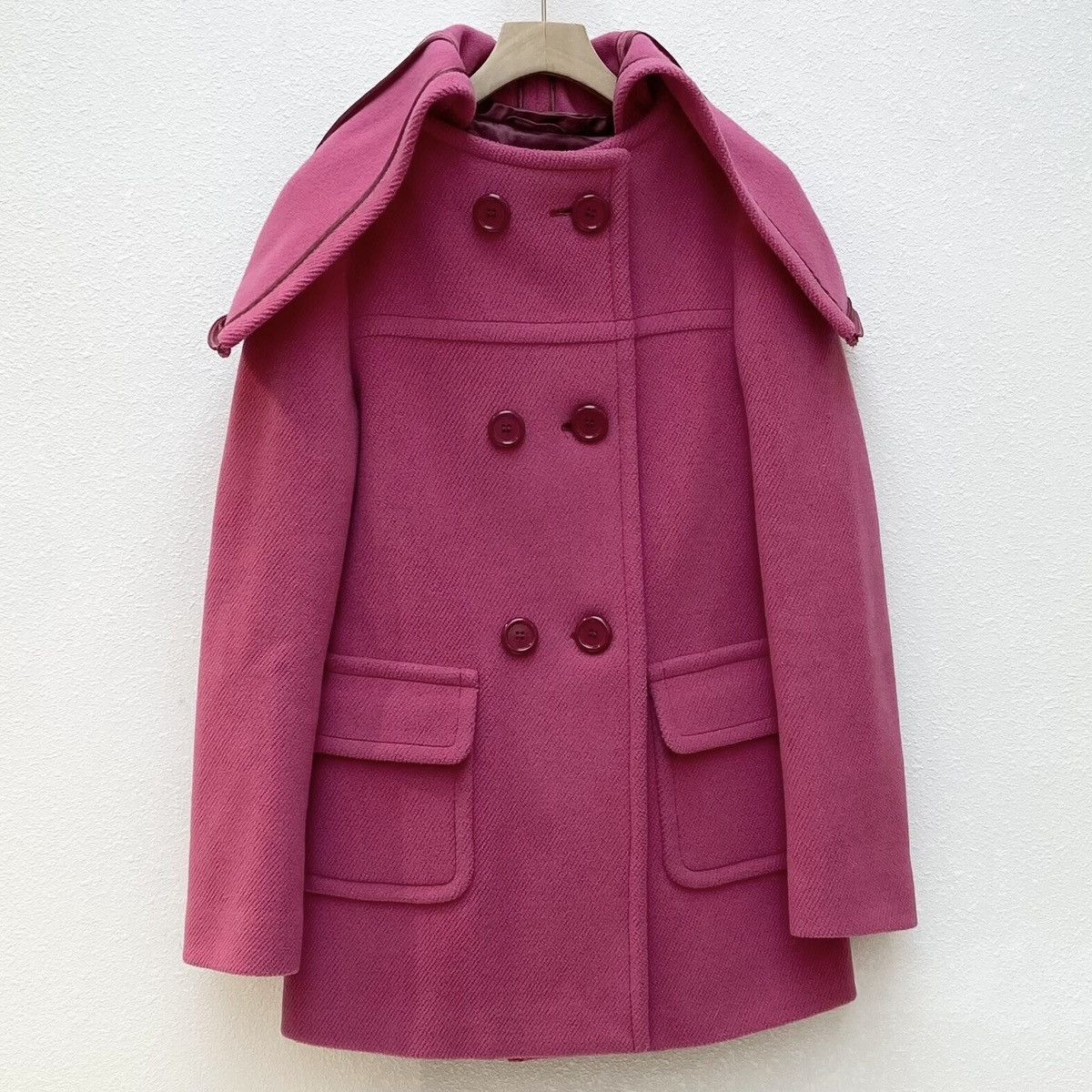 PRADA Pink hooded wool double-breasted women's coat