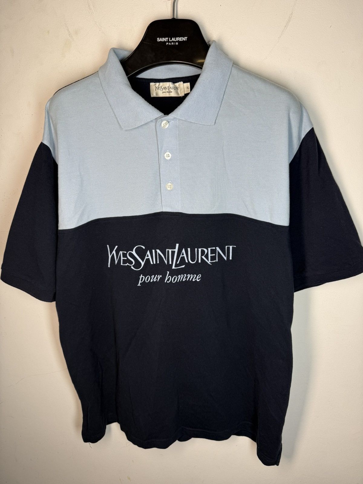 Yves Saint Laurent Blue YSL Polo Shirt Spell Out YSL Shirt Big Logo YSL Tee Size US XL / EU 56 / 4 - 18 Thumbnail